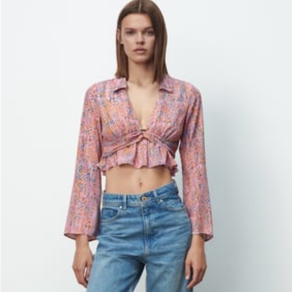 ZARA PRINTED BLOUSE WITH BUCKLE
